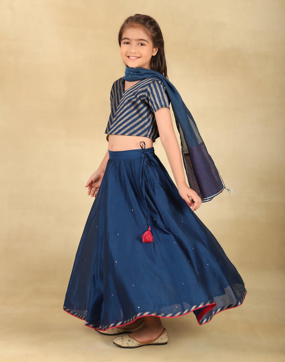 Navy Cotton 3pc Lehenga Set
