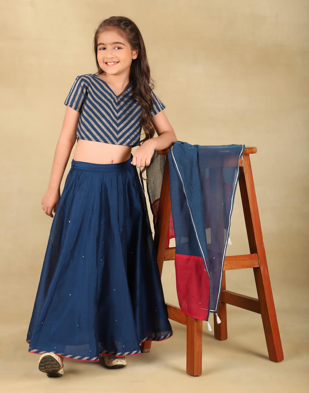 Navy Cotton 3pc Lehenga Set