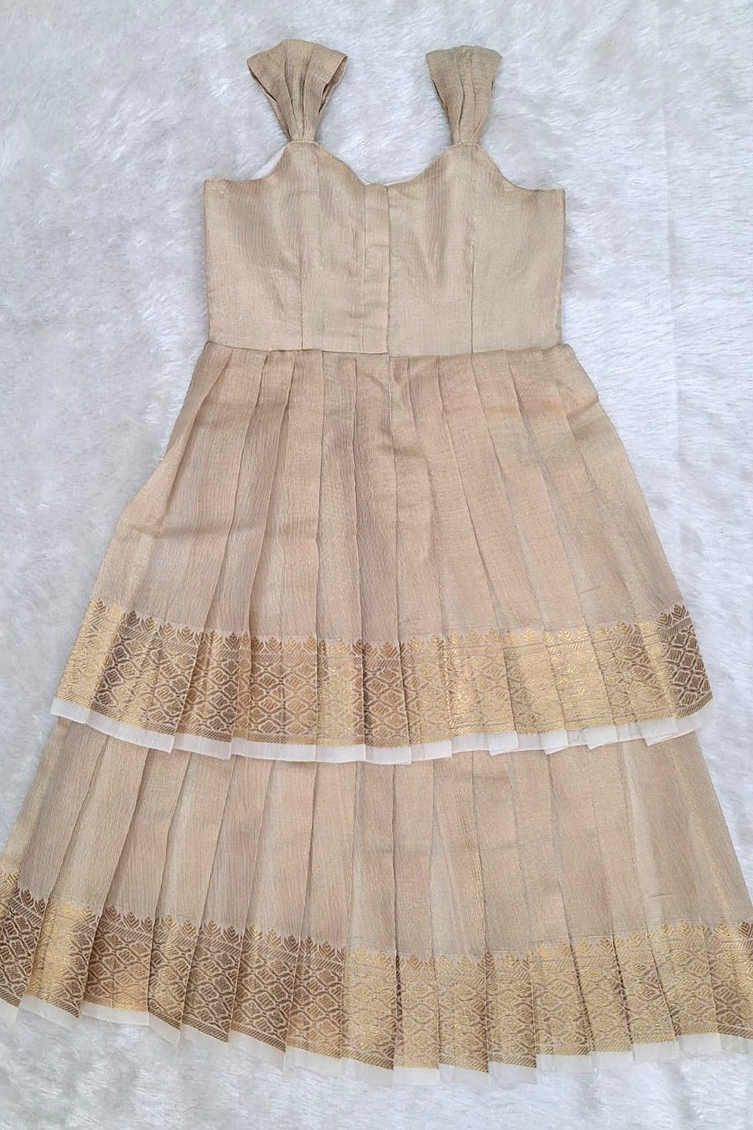 Elegant Orange Blouse with Cream Zari Skirt Set