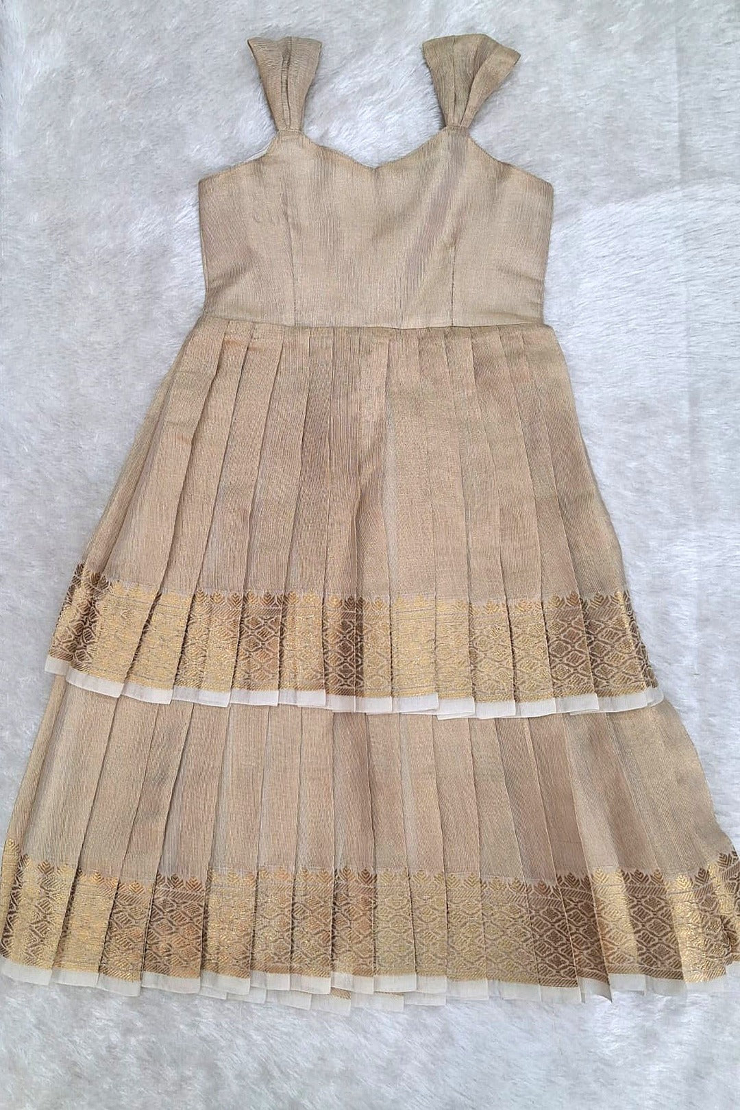 Elegant Orange Blouse with Cream Zari Skirt Set