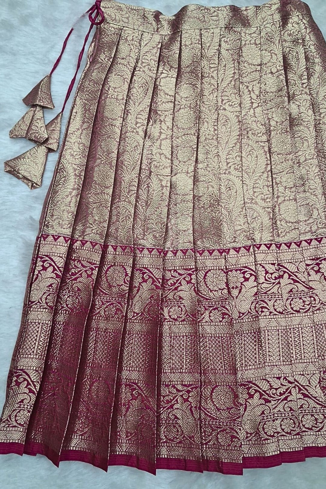 Girls Traditional Silk Pattu Pavadai Set – Rani Pink & Gold
