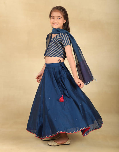 Navy Cotton  3pc Lehenga Set