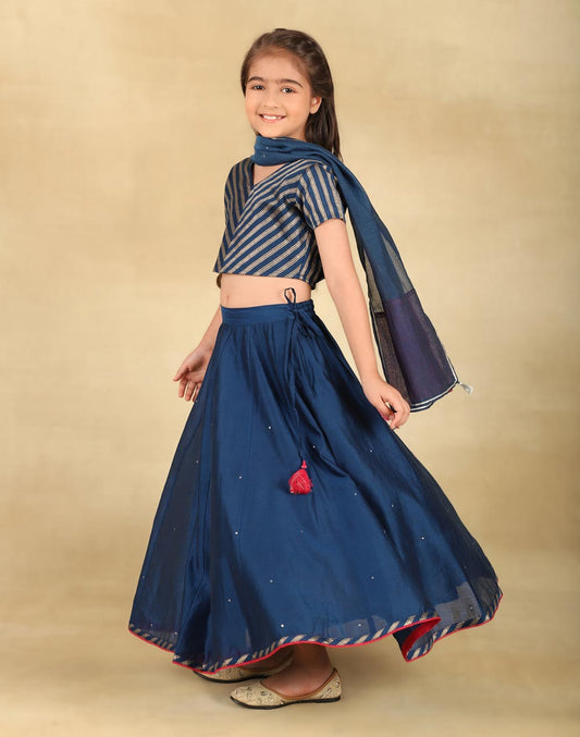 Navy Cotton  3pc Lehenga Set