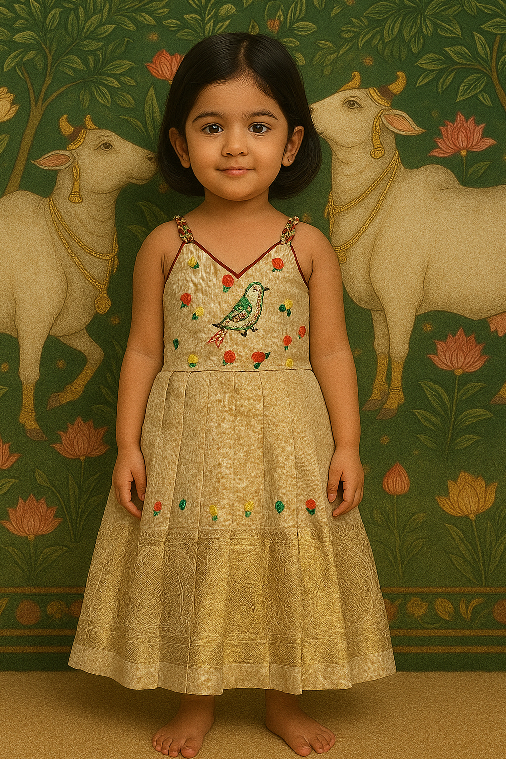 Elegant Tissue Fabric Frock with Hand Embroidery – Bird Motif