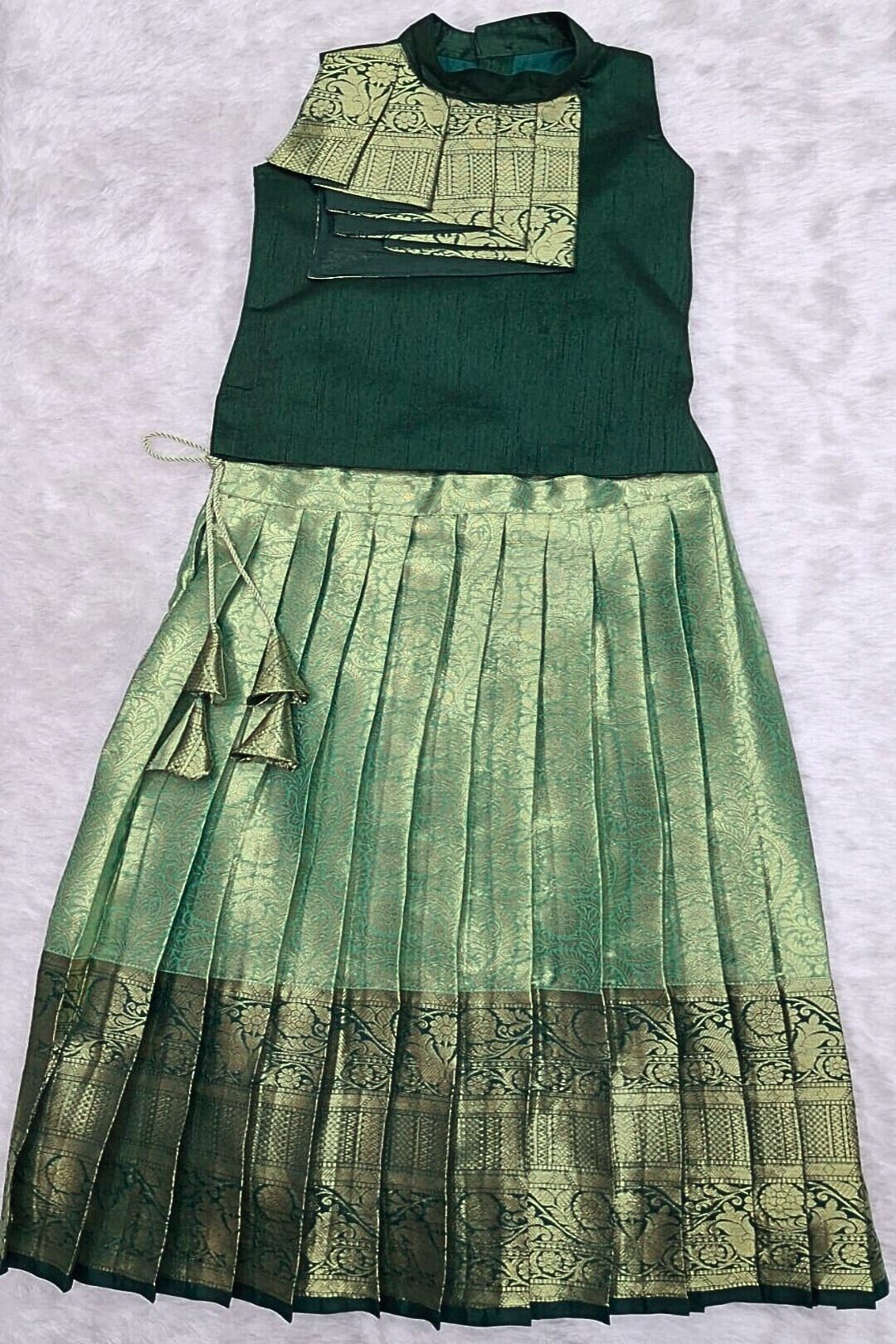 Elegant Pattu Pavadai Set – Bottle Green & Gold