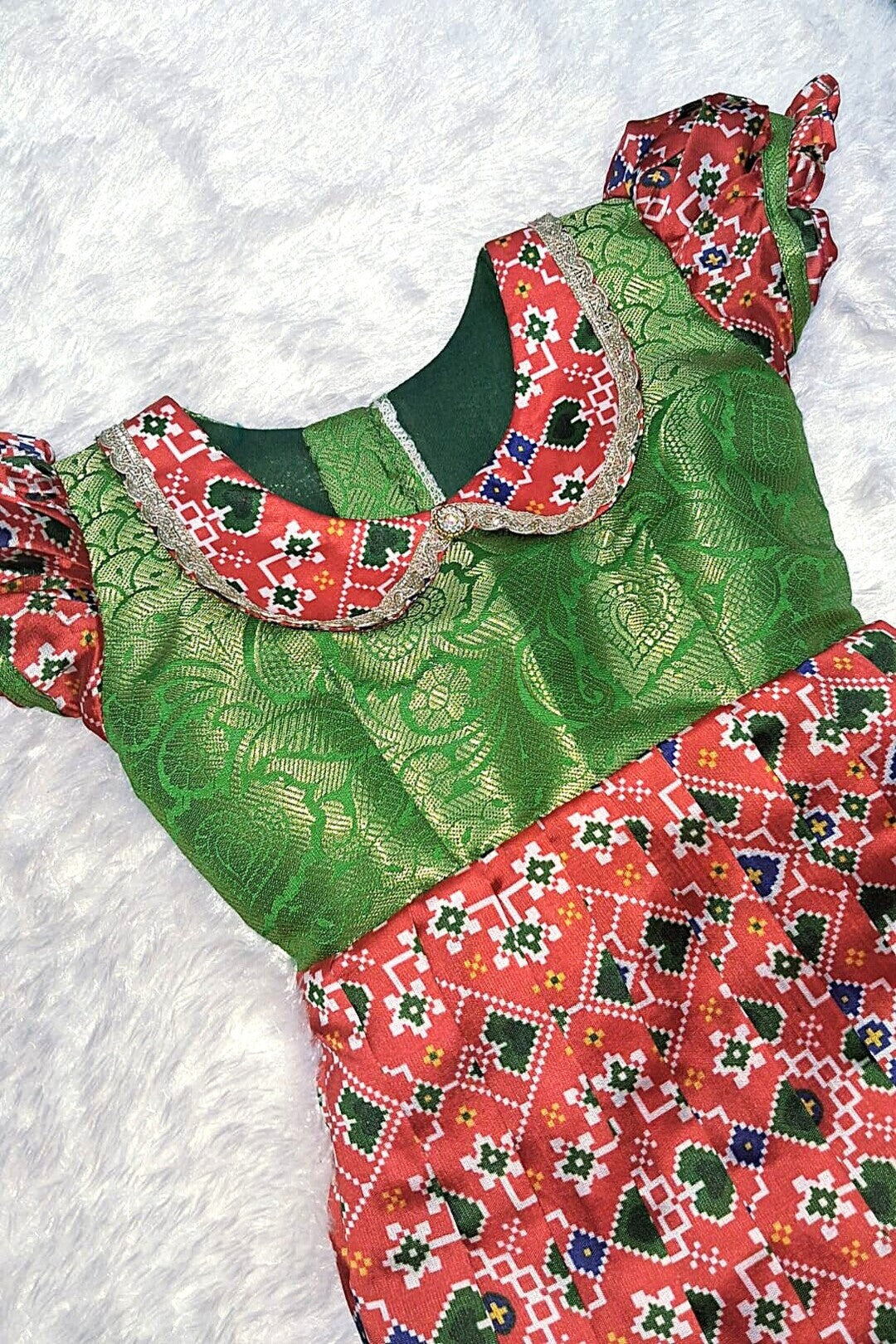 Traditional Ikkat Print Kids Dress with Gota Patti Work