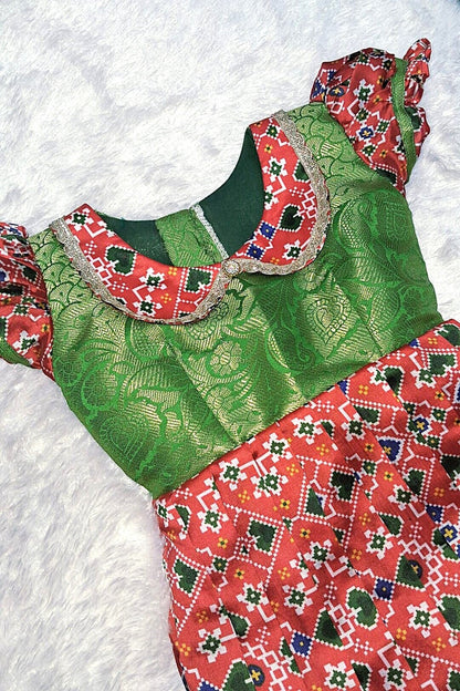 Traditional Ikkat Print Kids Dress with Gota Patti Work
