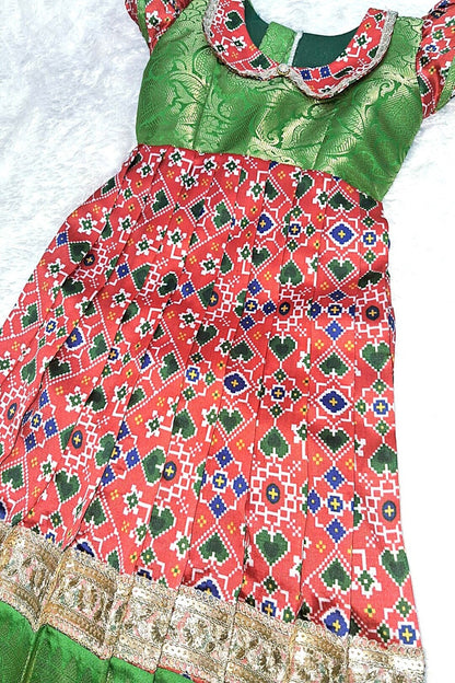 Traditional Ikkat Print Kids Dress with Gota Patti Work