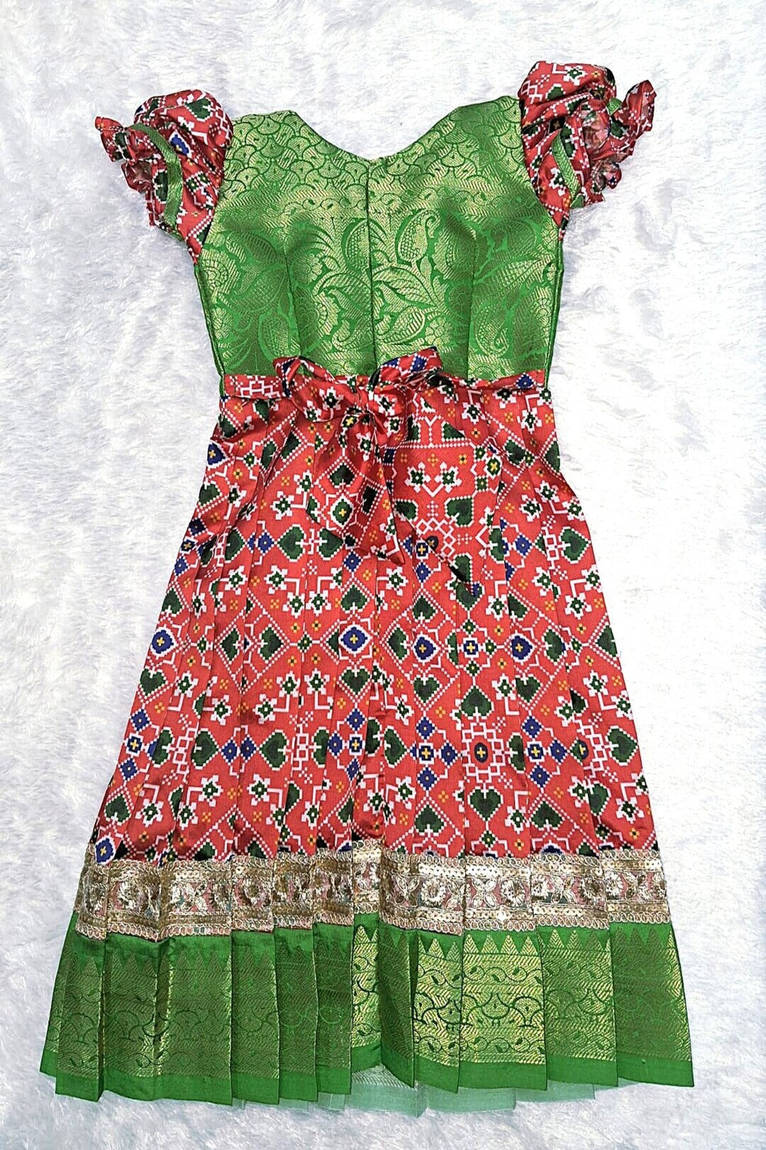 Traditional Ikkat Print Kids Dress with Gota Patti Work