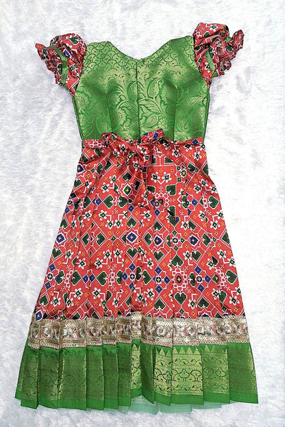 Traditional Ikkat Print Kids Dress with Gota Patti Work