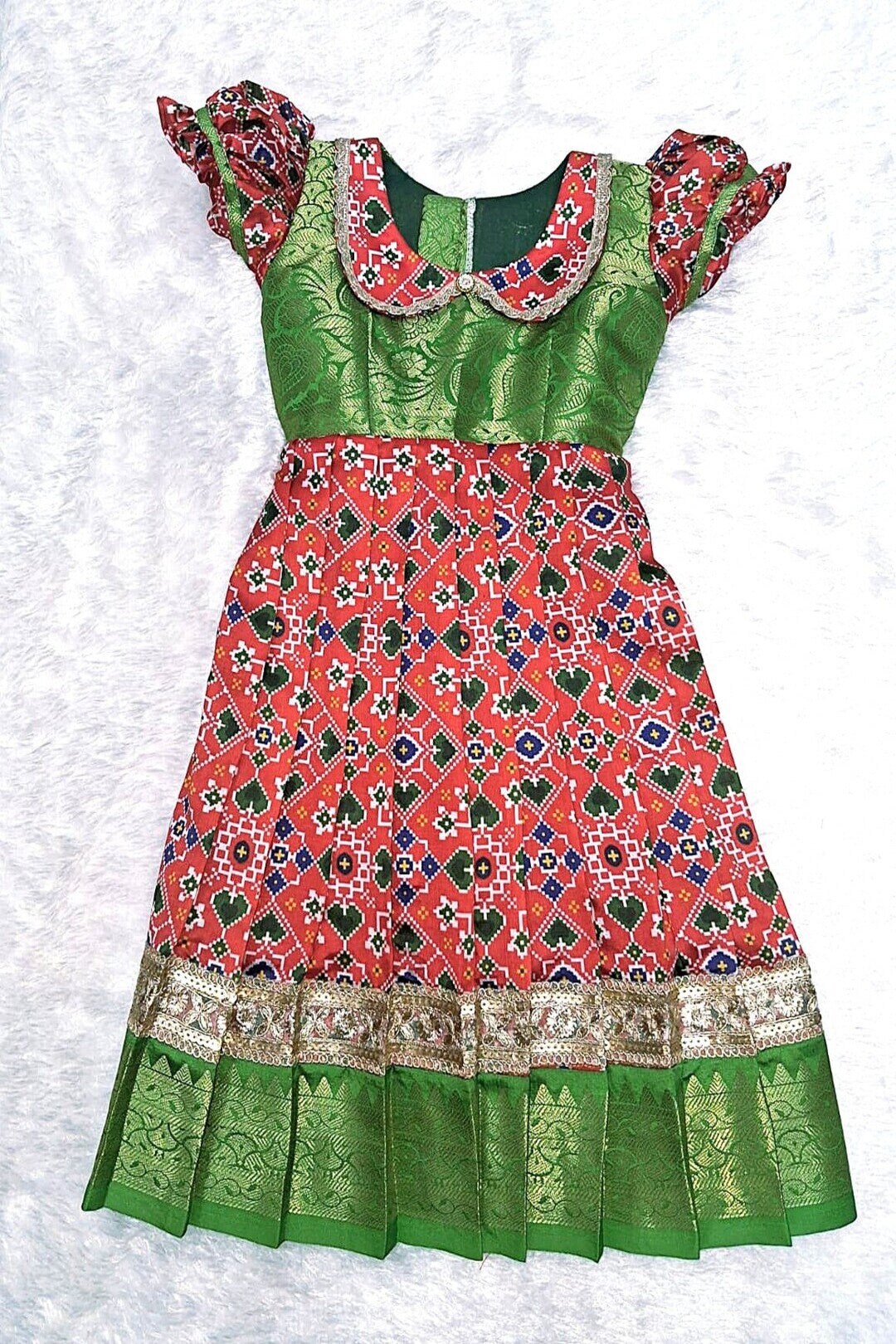 Traditional Ikkat Print Kids Dress with Gota Patti Work