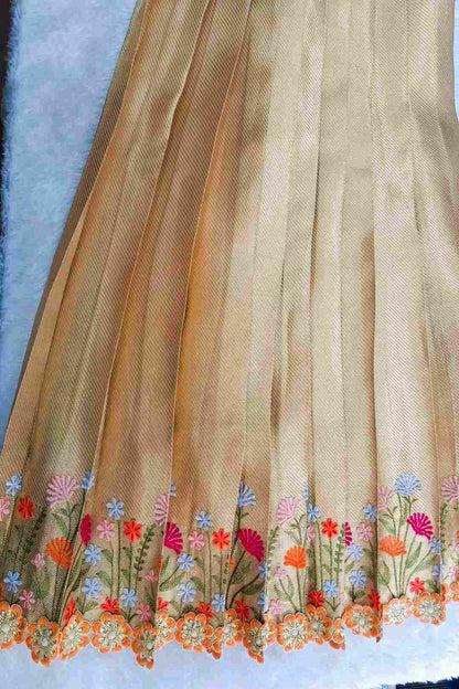 Elegant Gold Floral Embroidered Kids Gown – Festive & Party Wear