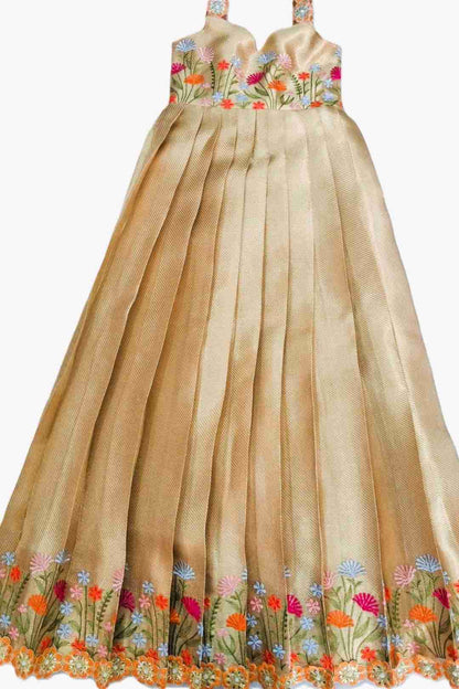 Elegant Gold Floral Embroidered Kids Gown – Festive & Party Wear