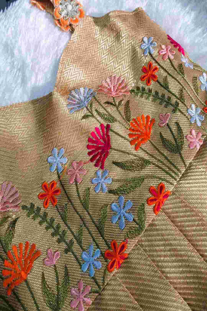 Elegant Gold Floral Embroidered Kids Gown – Festive & Party Wear