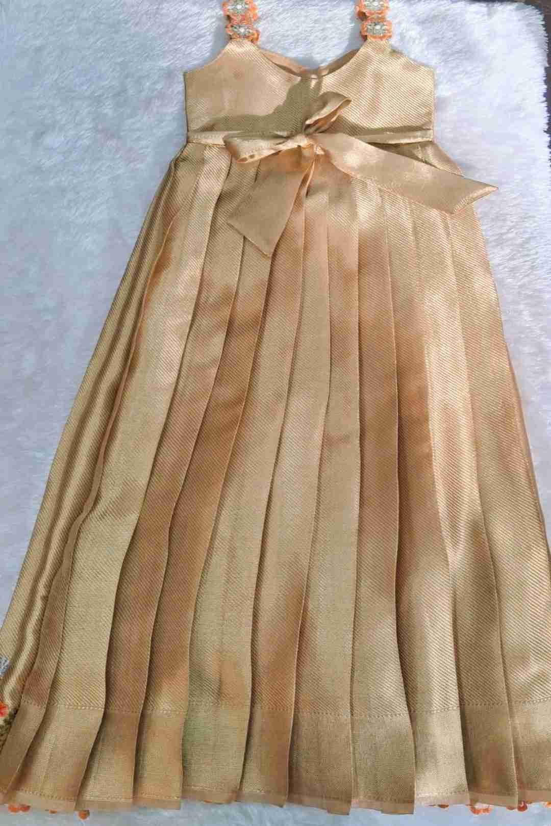 Elegant Gold Floral Embroidered Kids Gown – Festive & Party Wear