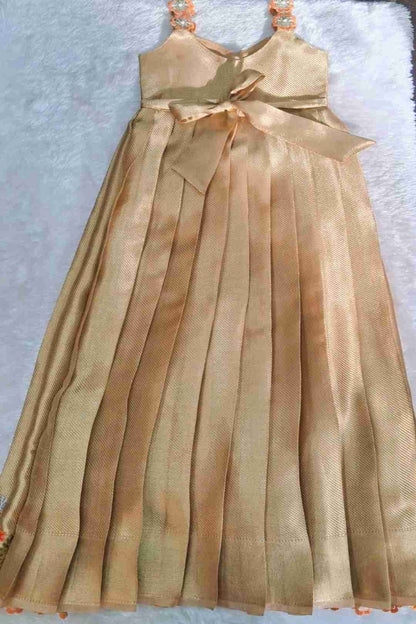 Elegant Gold Floral Embroidered Kids Gown – Festive & Party Wear