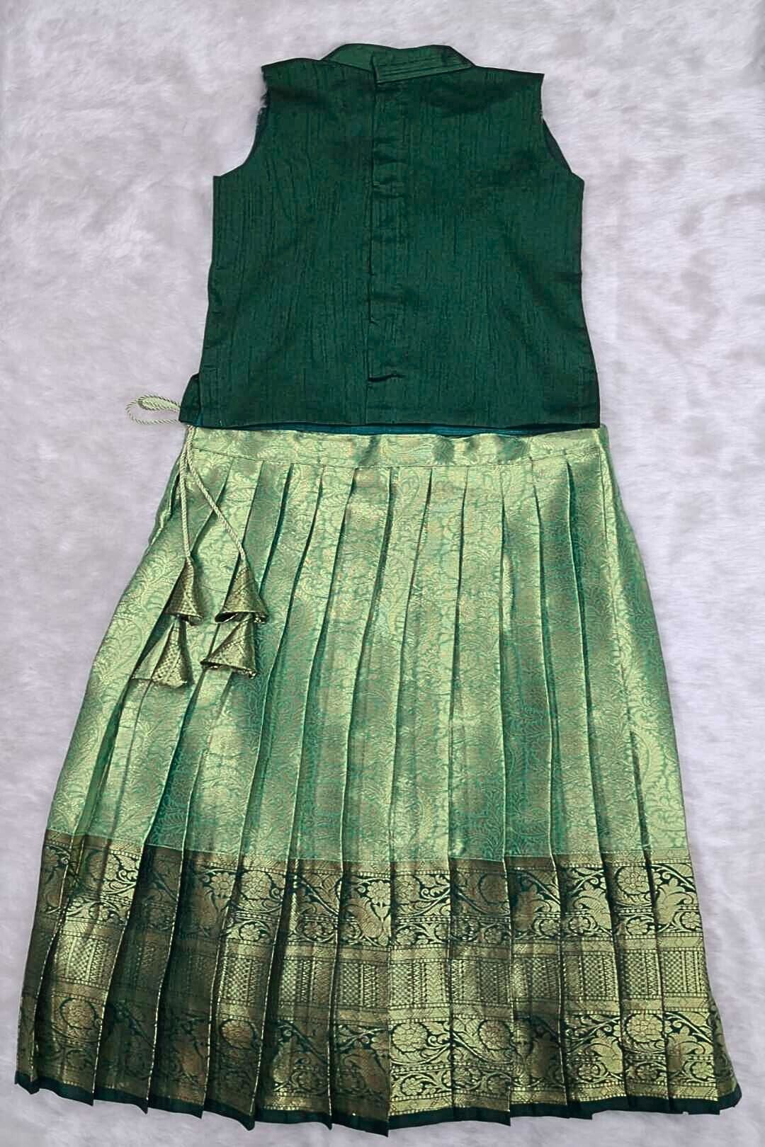 Elegant Pattu Pavadai Set – Bottle Green & Gold