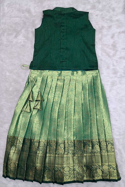 Elegant Pattu Pavadai Set – Bottle Green & Gold
