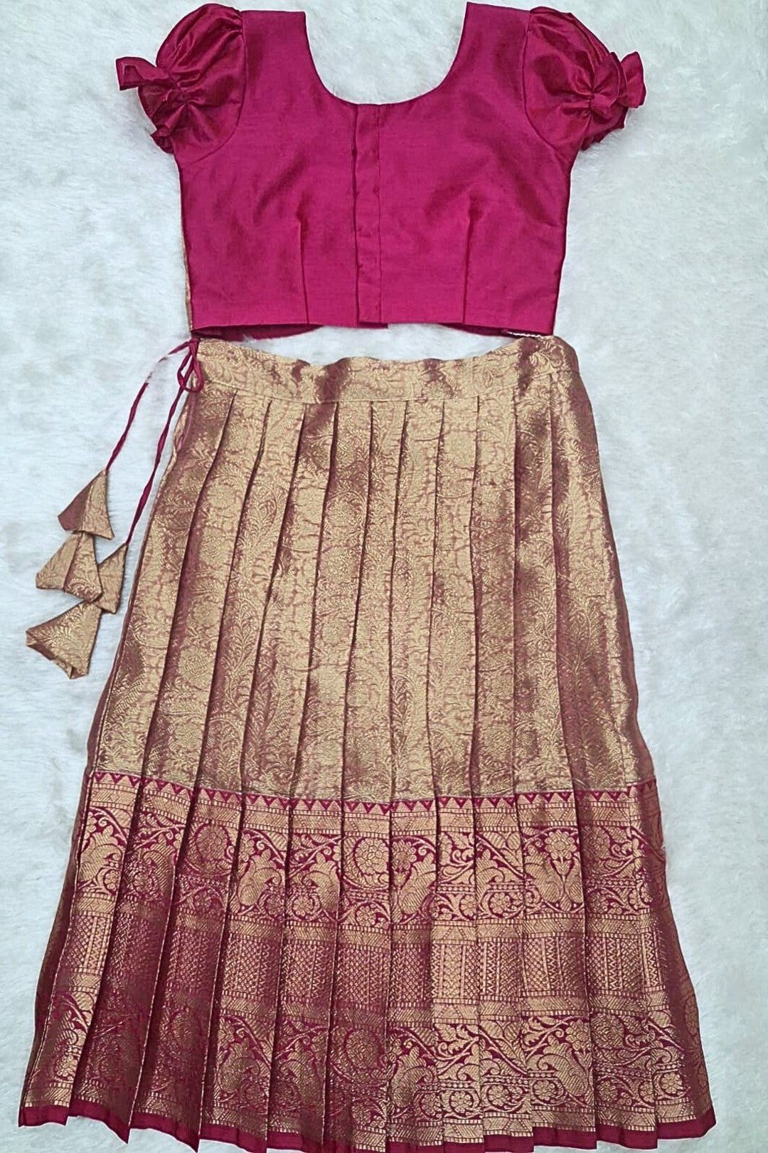 Girls Traditional Silk Pattu Pavadai Set – Rani Pink & Gold