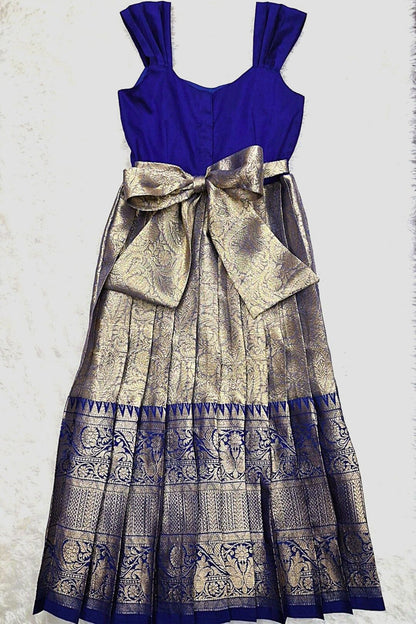 Royal Blue & Gold Hand-Painted Lotus Frock – Ethnic Elegance