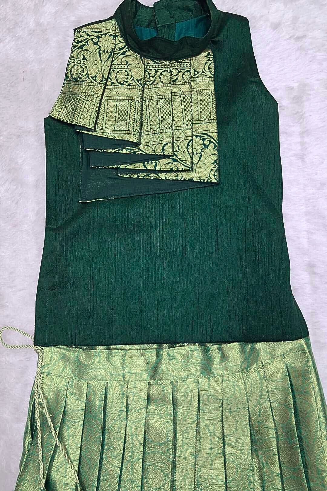 Elegant Pattu Pavadai Set – Bottle Green & Gold