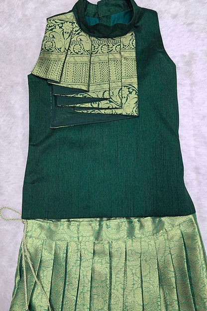 Elegant Pattu Pavadai Set – Bottle Green & Gold