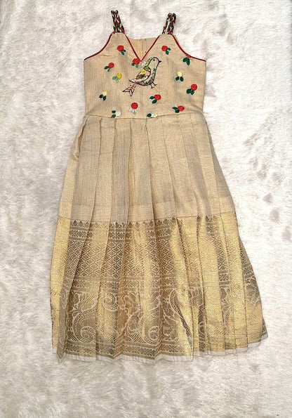 Elegant Tissue Fabric Frock with Hand Embroidery – Bird Motif