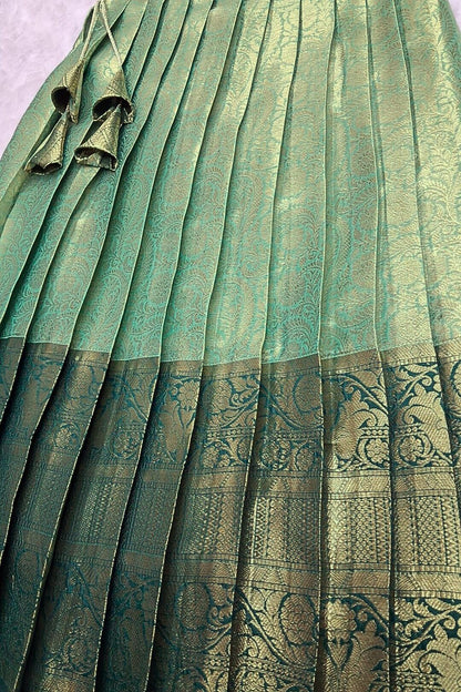 Elegant Pattu Pavadai Set – Bottle Green & Gold