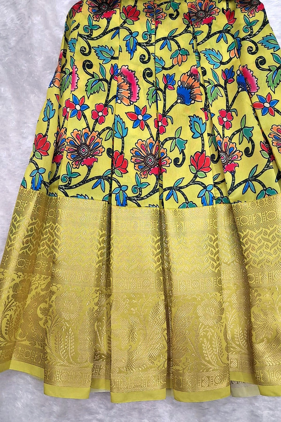 Girls Floral Printed Skirt & Embroidered Ruffle Top Set – Blue & Yellow